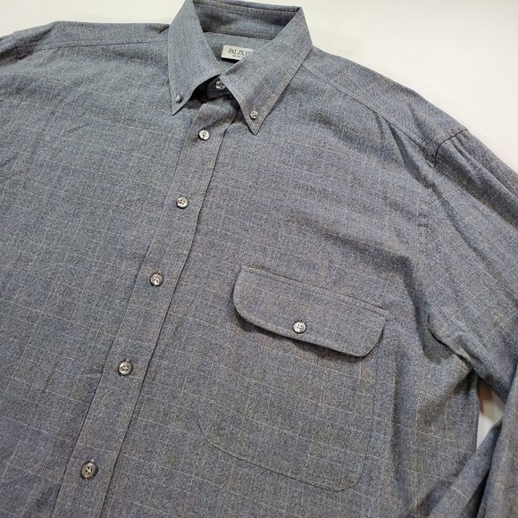 Pal Zileri Shirt Men Size 43 17" Gray Windowpane Plaid Casual Luxury Button Down - Picture 5 of 15
